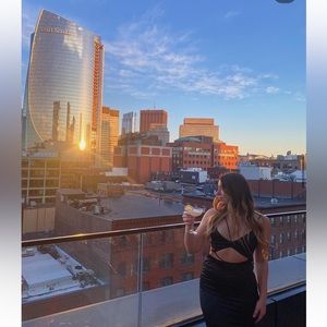 Long black silky Zara dress with cut outs